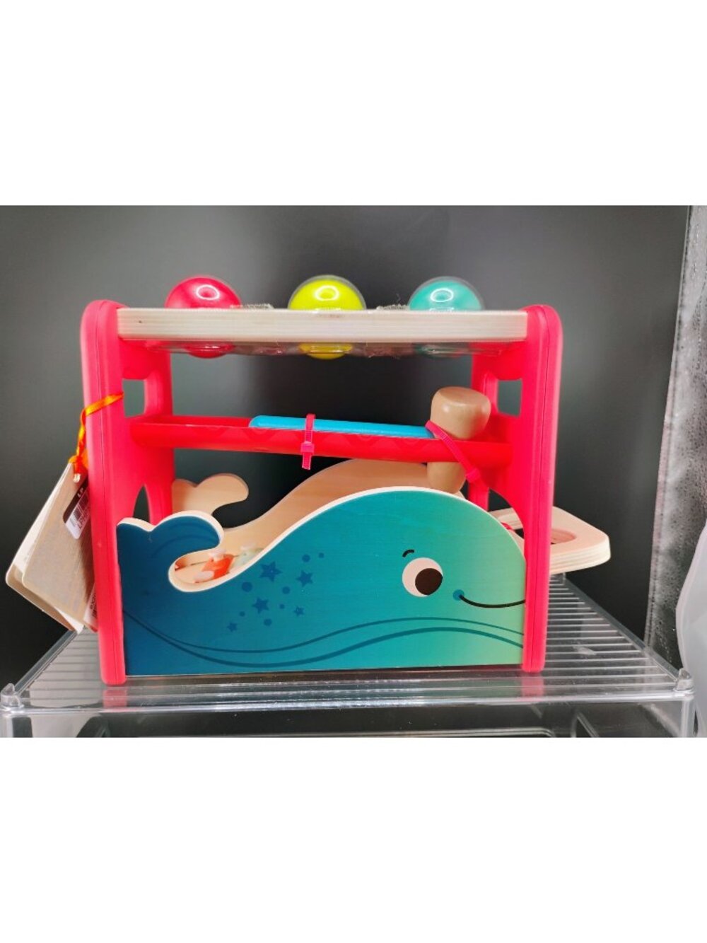 Whale-Themed Baby Xylophone Pound Toy Red Frame & Wooden Base
